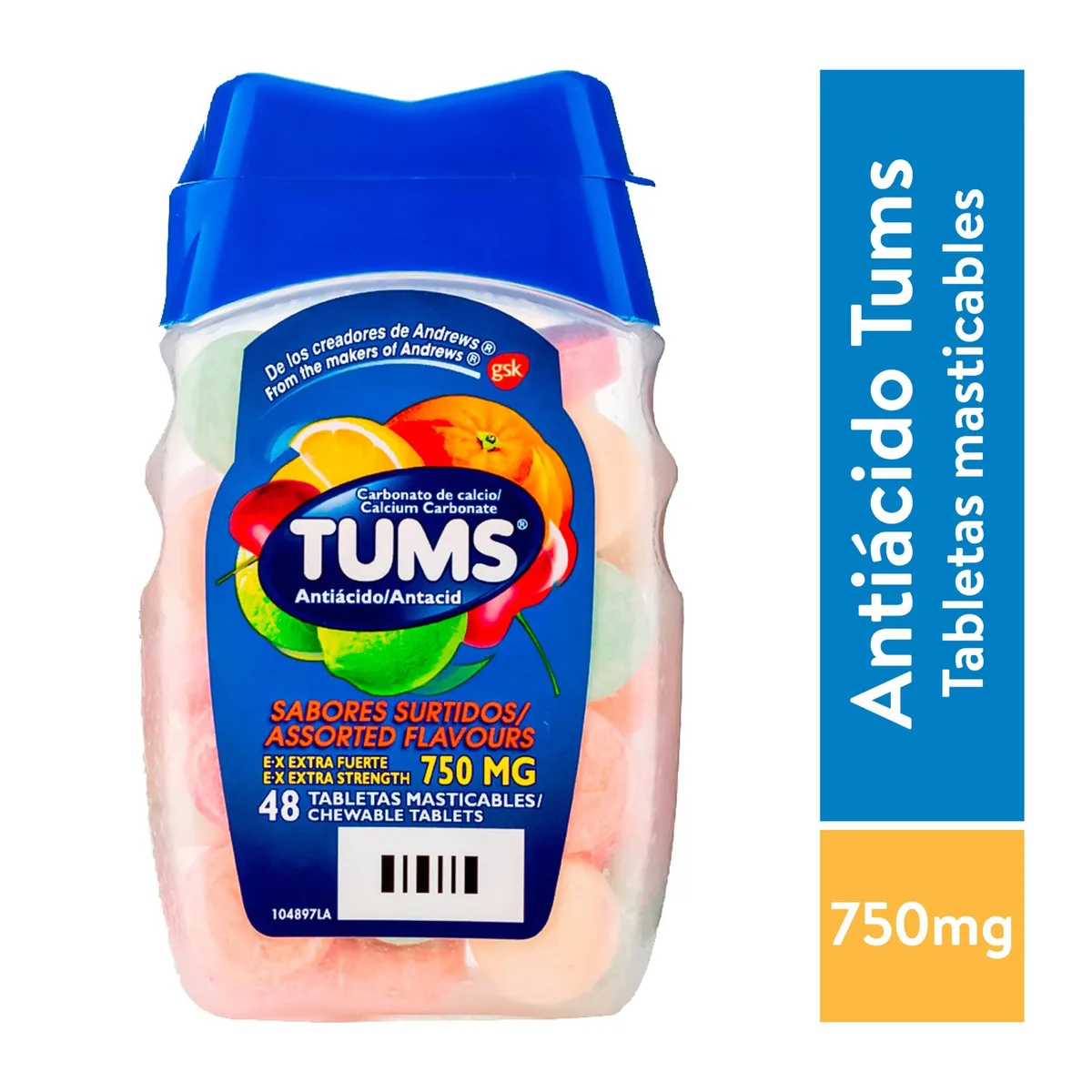 Tabletas masticables Tums sabores frasco 48 tabletas – Precio indicado por frasco